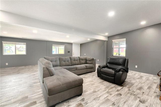 living room with light hardwood / wood-style flooring