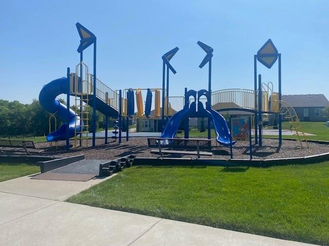 view of playground featuring a lawn