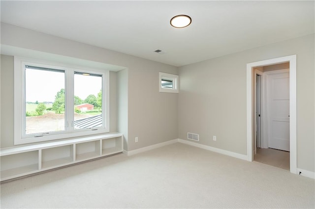 spare room featuring light carpet