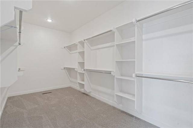 spacious closet featuring light carpet