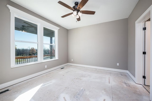 spare room featuring ceiling fan