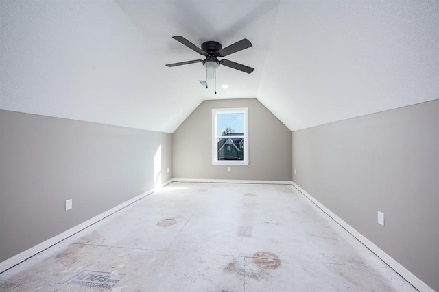 bonus room featuring ceiling fan and lofted ceiling