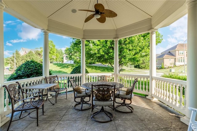 view of patio / terrace featuring ceiling fan and covered porch