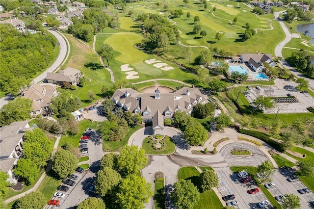 birds eye view of property featuring a residential view and golf course view