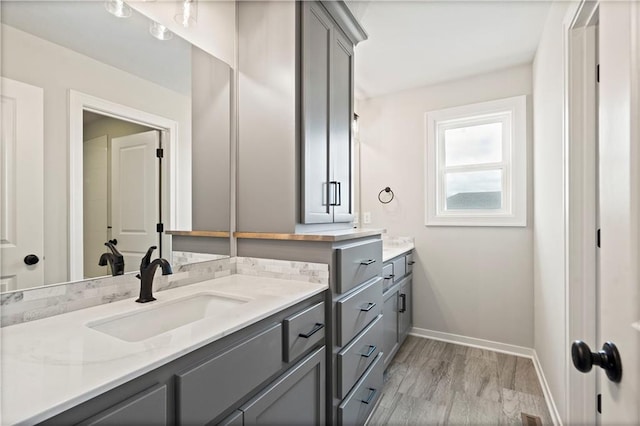 bathroom featuring hardwood / wood-style floors and vanity