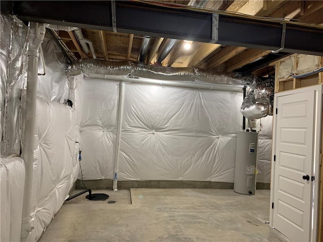 basement featuring electric water heater