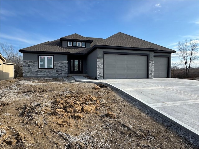 prairie-style house with a garage