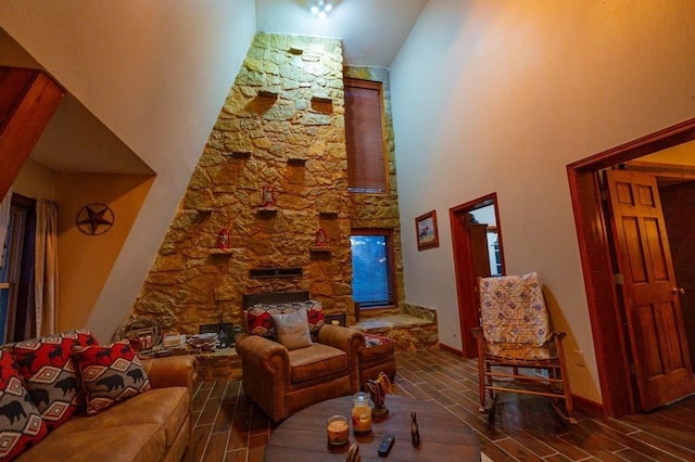 living room featuring a high ceiling