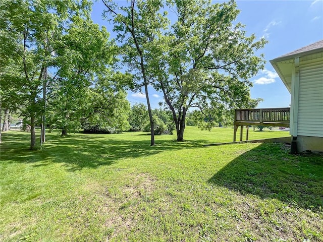 view of yard featuring a wooden deck