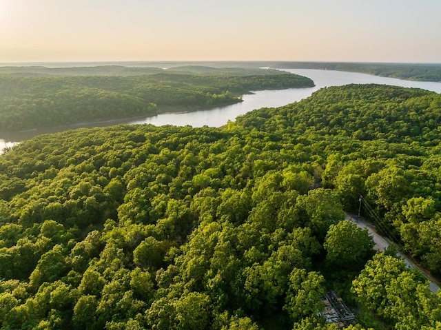 aerial view at dusk with a water view