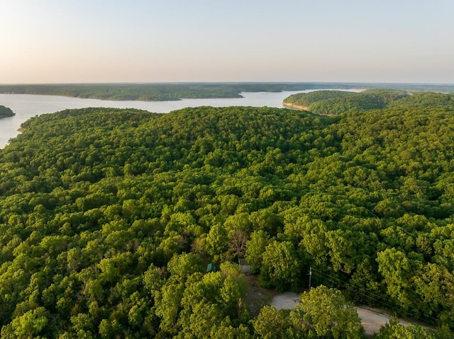 aerial view at dusk with a water view