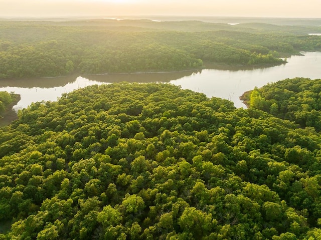 aerial view at dusk with a water view