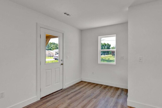 interior space with plenty of natural light and light hardwood / wood-style flooring