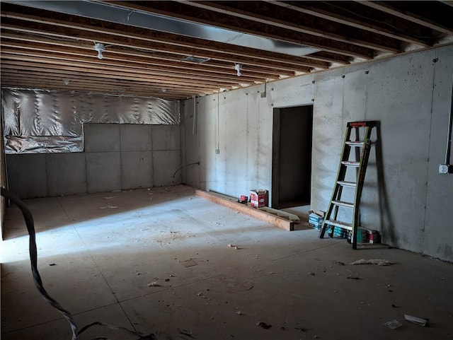 view of unfinished basement