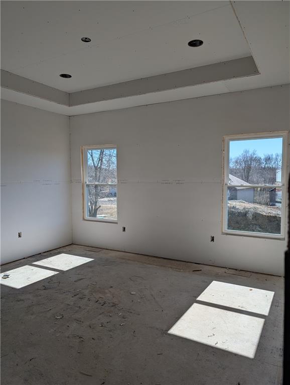 spare room with a raised ceiling