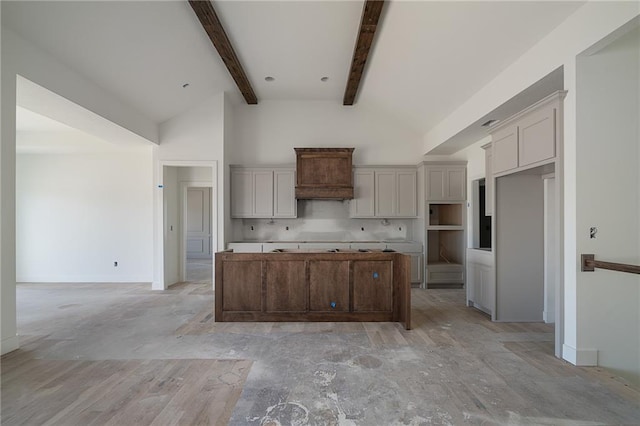 9346 Gander St, Lenexa, KS 66227 - kitchen featuring a kitchen island, high vaulted ceiling, beam ceiling, and open floor plan