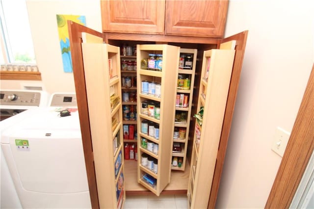 pantry featuring washing machine and dryer