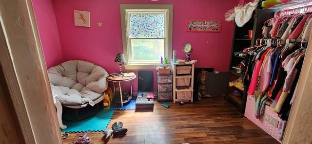 interior space with dark wood-type flooring