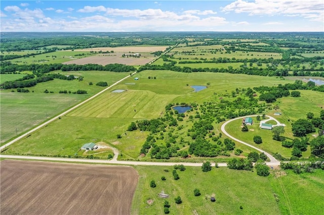 bird's eye view with a water view and a rural view