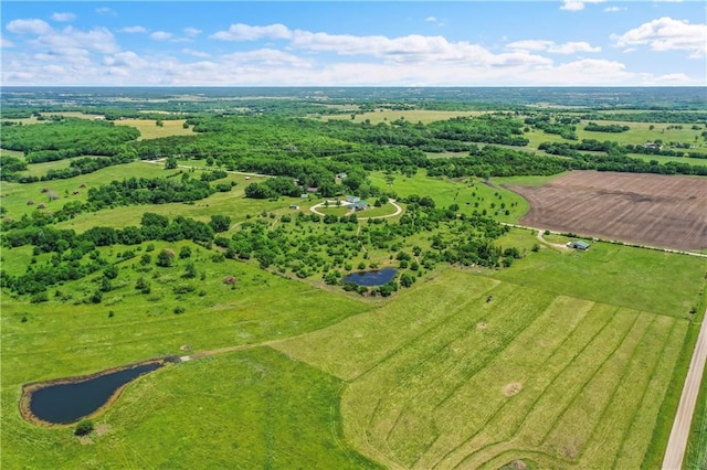 birds eye view of property with a rural view