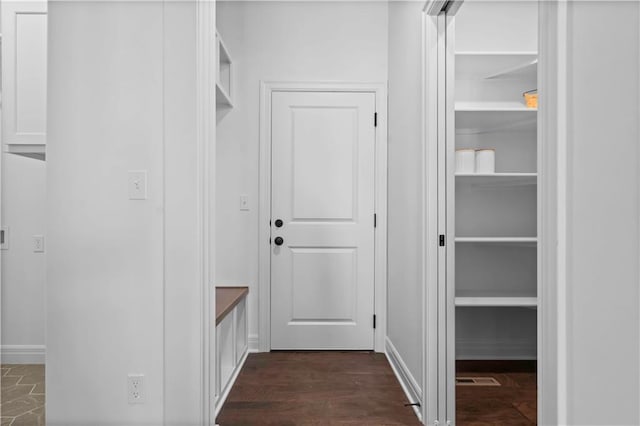 mudroom featuring dark hardwood / wood-style flooring