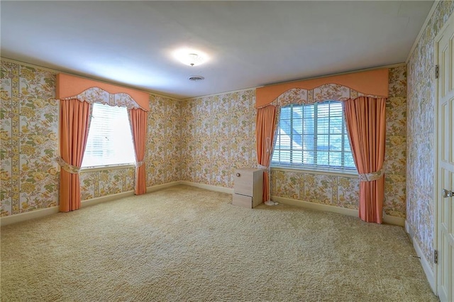 unfurnished room with carpet flooring and plenty of natural light