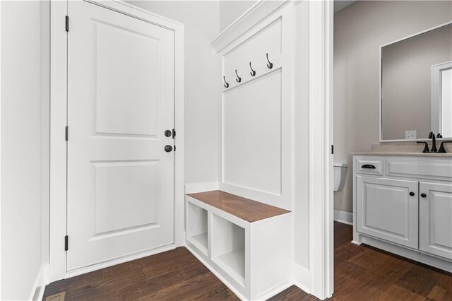 mudroom featuring dark hardwood / wood-style floors