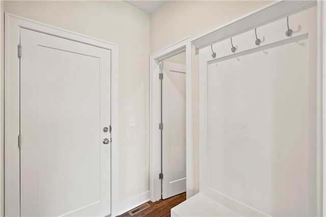 mudroom with dark hardwood / wood-style flooring