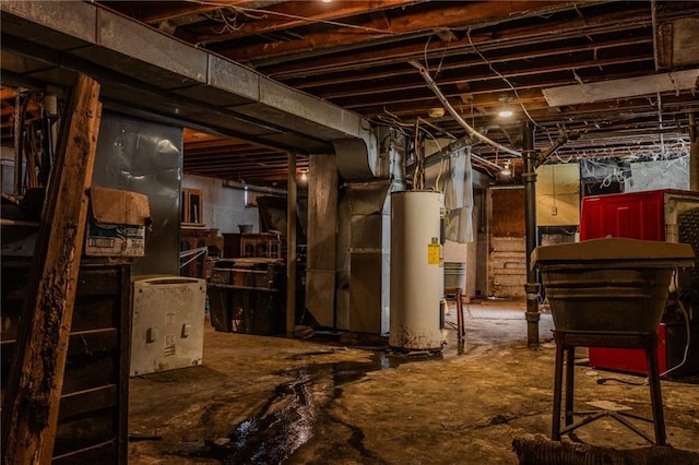 basement featuring water heater