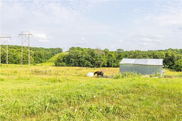 view of yard with an outbuilding and a rural view