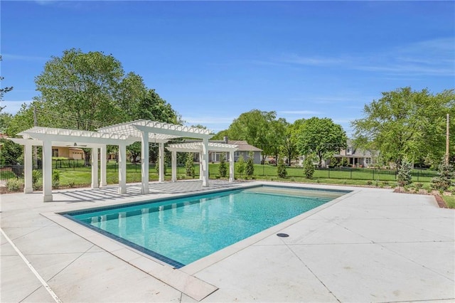 3116 W 86th St, Leawood, KS 66206 - view of pool featuring fence, a pergola, a patio, a fenced in pool, and a yard