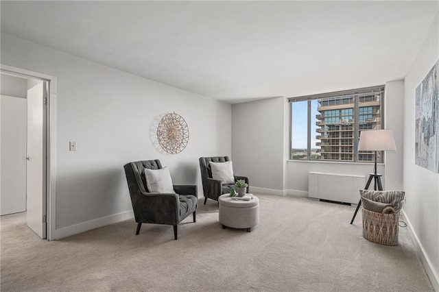 living area with light colored carpet