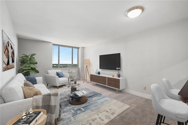 living room with light colored carpet