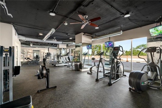 gym with ceiling fan