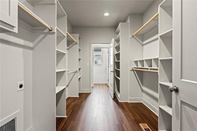 walk in closet featuring dark hardwood / wood-style floors