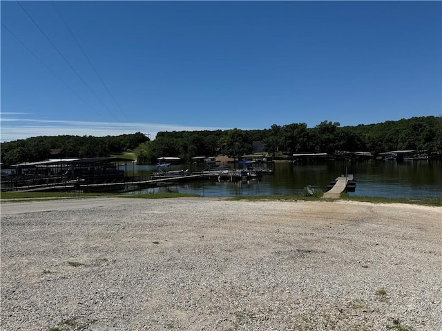 property view of water featuring a forest view