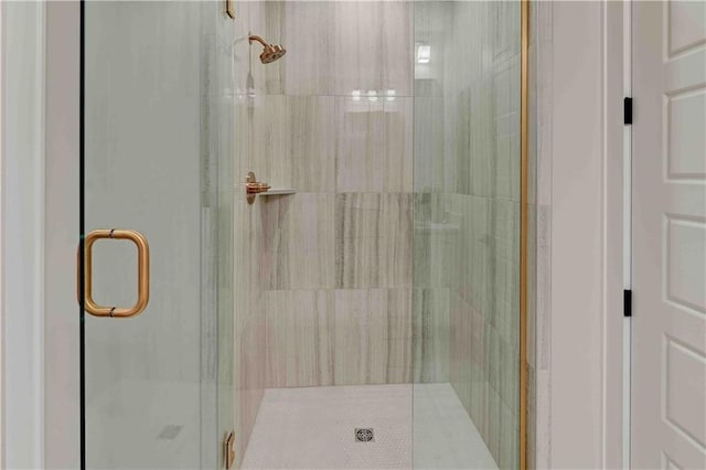 bathroom featuring a shower with shower door