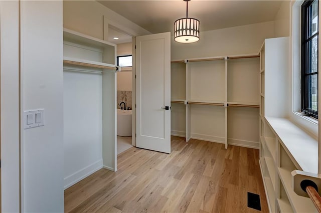 walk in closet featuring light hardwood / wood-style flooring