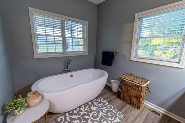 bathroom featuring hardwood / wood-style floors and a bathtub