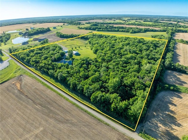 aerial view featuring a water view and a rural view