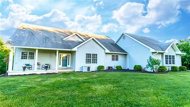 back of house with a patio area and a yard