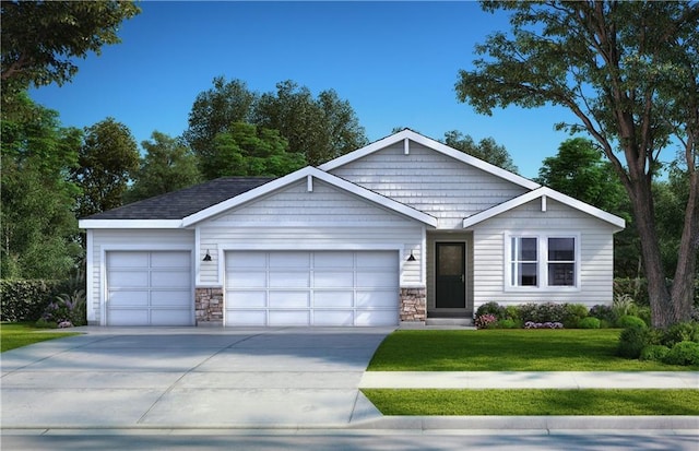 view of front of house with a front lawn and a garage