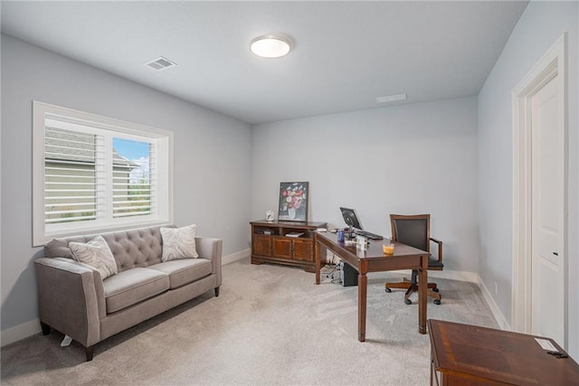 view of carpeted home office