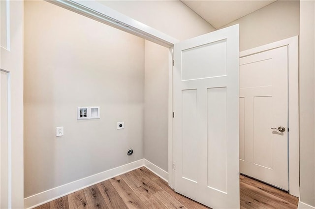 washroom with electric dryer hookup, light wood-type flooring, and hookup for a washing machine