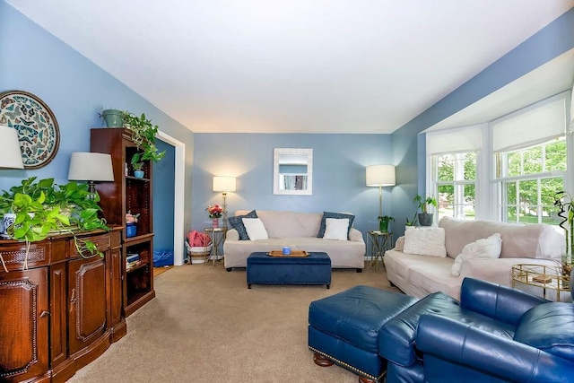 living room featuring light colored carpet