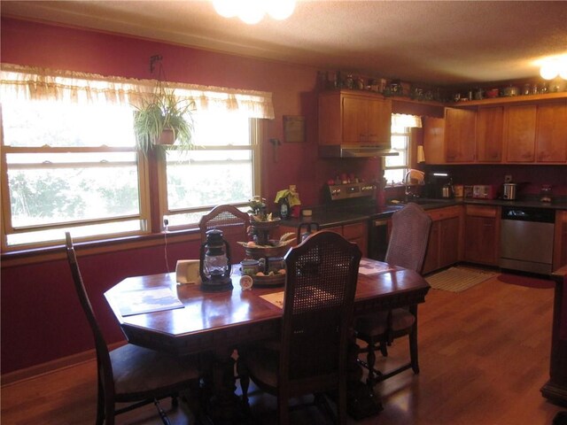 dining room featuring sink, hardwood / wood-style floors, and a wealth of natural light