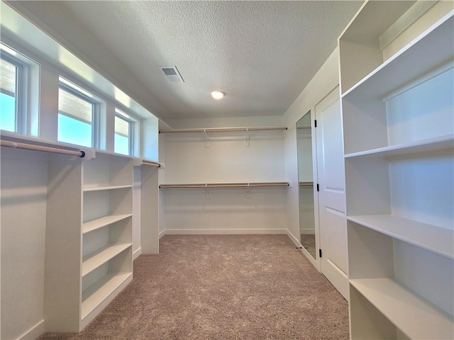 spacious closet with visible vents and carpet flooring