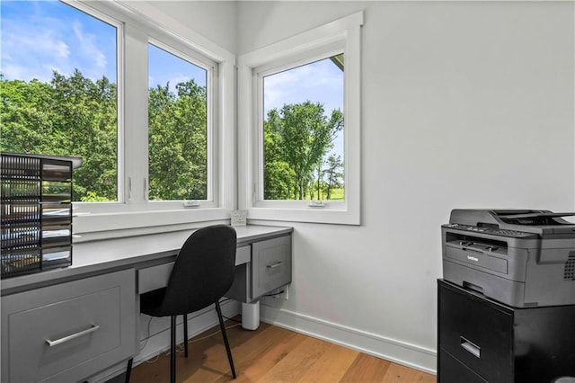 office space with light hardwood / wood-style floors