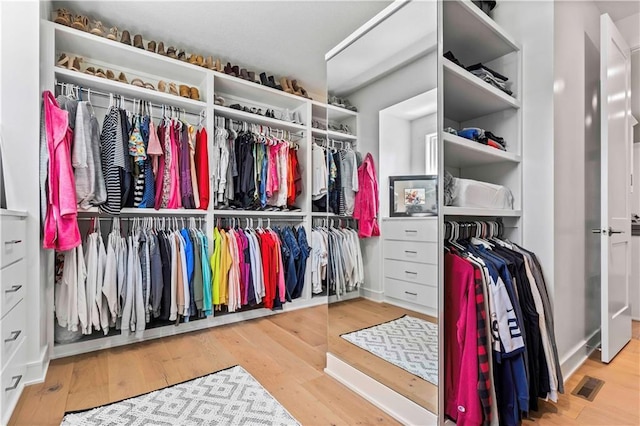 spacious closet with light hardwood / wood-style flooring