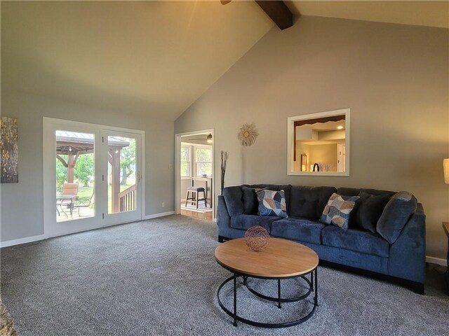 501 Meadow Ln, Fort Scott, KS 66701 - carpeted living room with beam ceiling and high vaulted ceiling